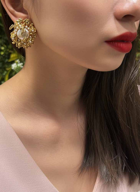 Royal Bloom – Vintage Pearl Statement Studs