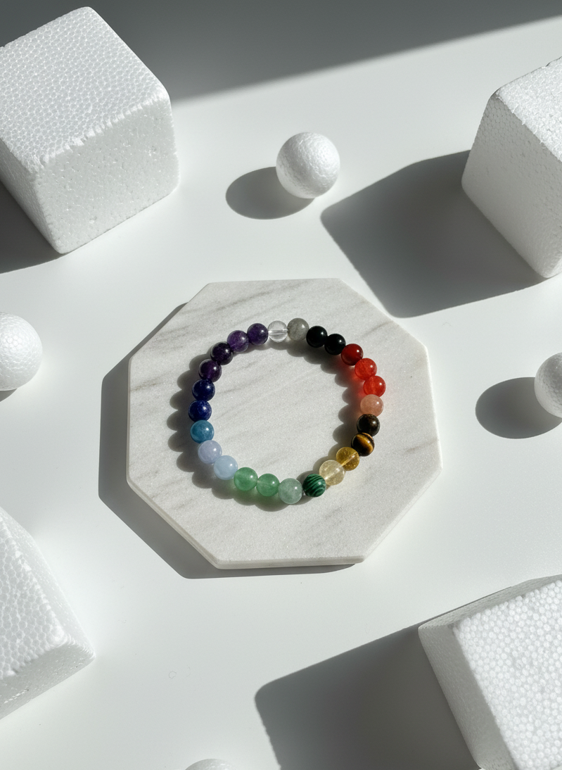 chakra stone bracelet on wrist