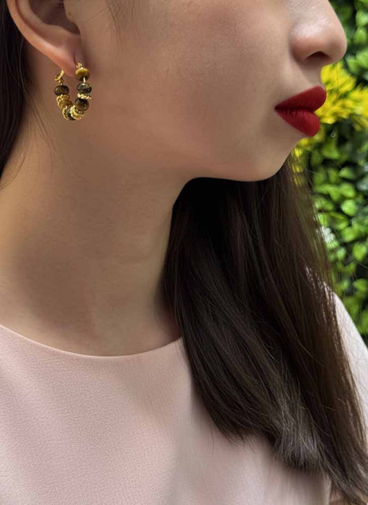 Tiger Eye & Gold Accent Hoop Earrings - Fierce Loop Hoops