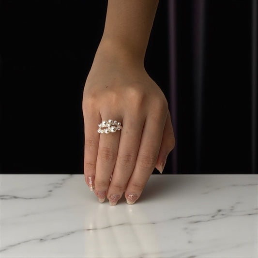 Radiant Clustered Pearl Ring – Soft Sparkle & Divine Flow