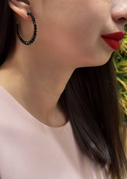 Black Spinel Hoop Obsidian Earrings - Shadow Loop