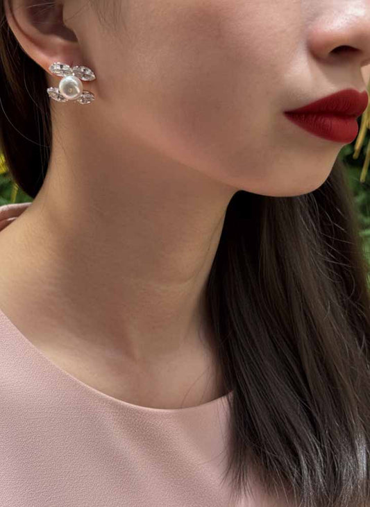 Crystal Pearl Studs Earrings - Crystal Bloom Studs