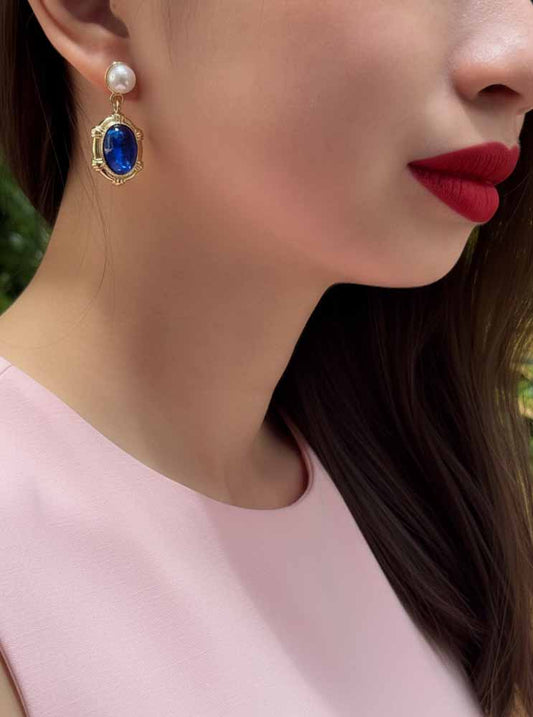 Royal Lapis & Pearl Drop Earrings - Royal Gaze