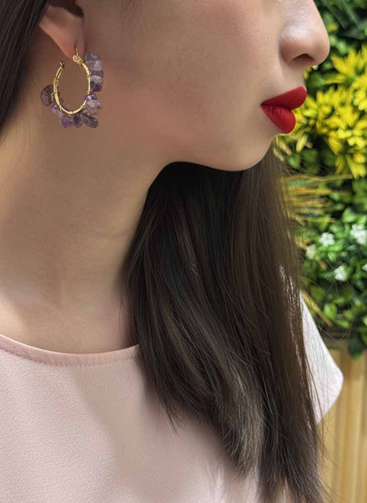 Amethyst Hoop Earrings - Violet Aura Hoops