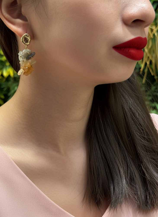 Harvest Drop - Mixed Aventurine Cluster Earrings