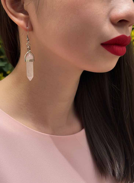 Blush Harmony – Rose Quartz Point Earrings