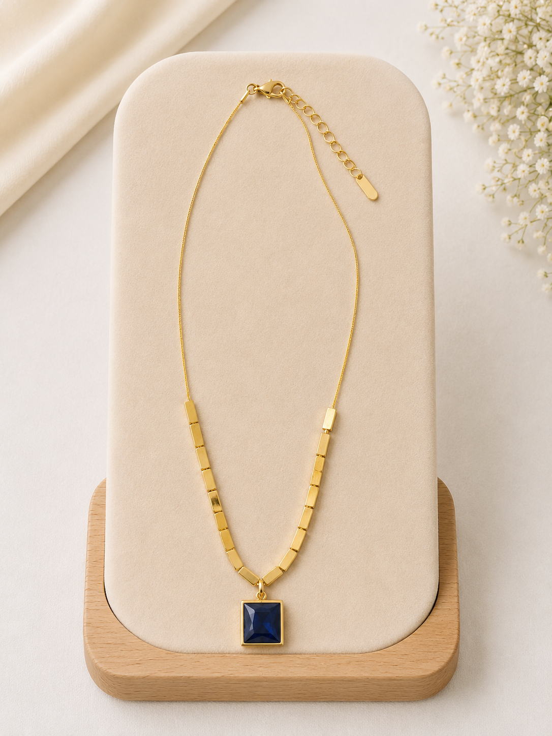 Blue Quartz Gold Bar Pendant Necklace