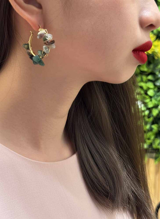 Moss Agate Hoop Earrings - Earthbound Hoops