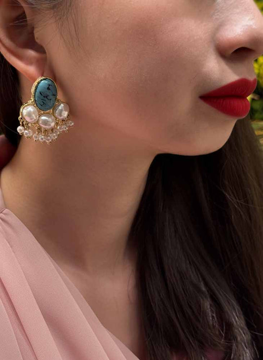 Regal Serene – Turquoise & Pearl Statement Earrings