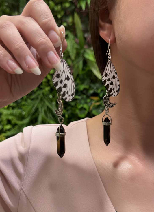 Moonshadow Wings – Black Obsidian Earrings