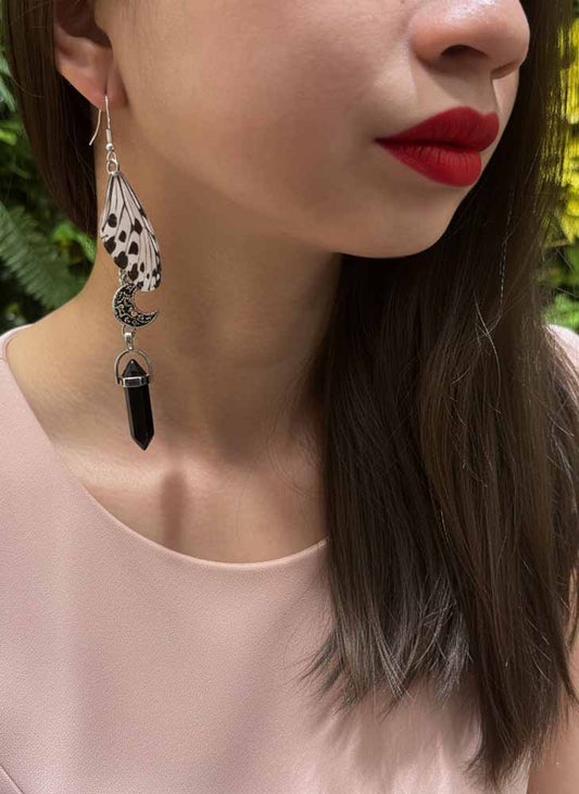 Moonshadow Wings – Black Obsidian Earrings