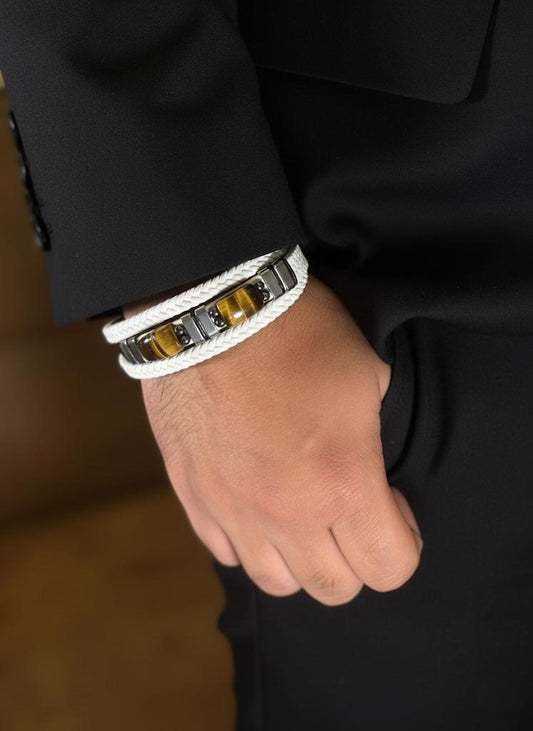white braided leather bracelet for men