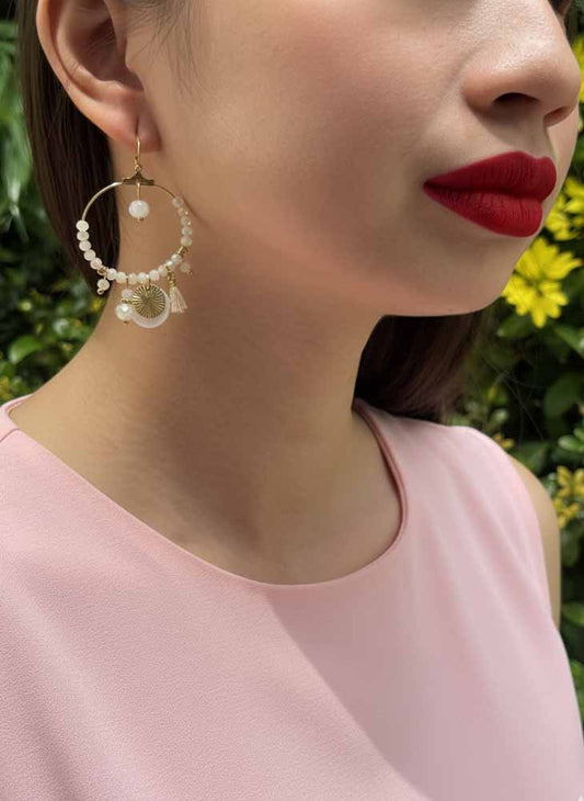 Lunar Radiance – Moonstone Charm Hoops Earrings