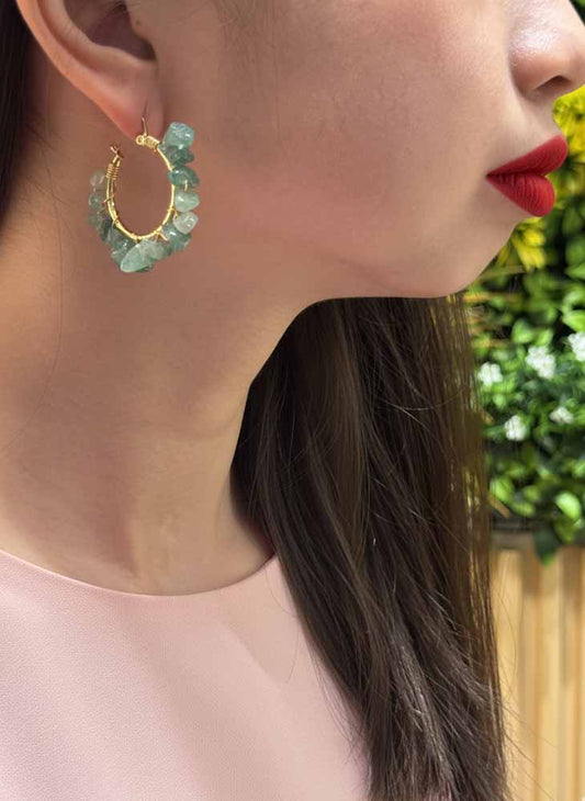 Spring Bloom – Green Aventurine Hoop Earrings
