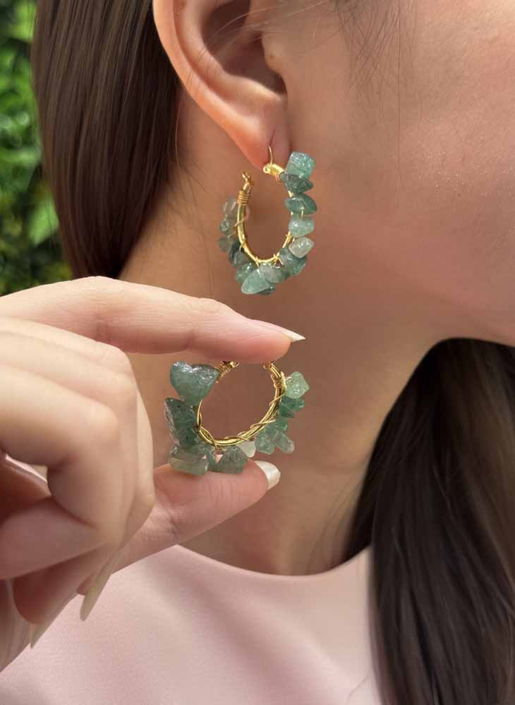 Spring Bloom – Green Aventurine Hoop Earrings