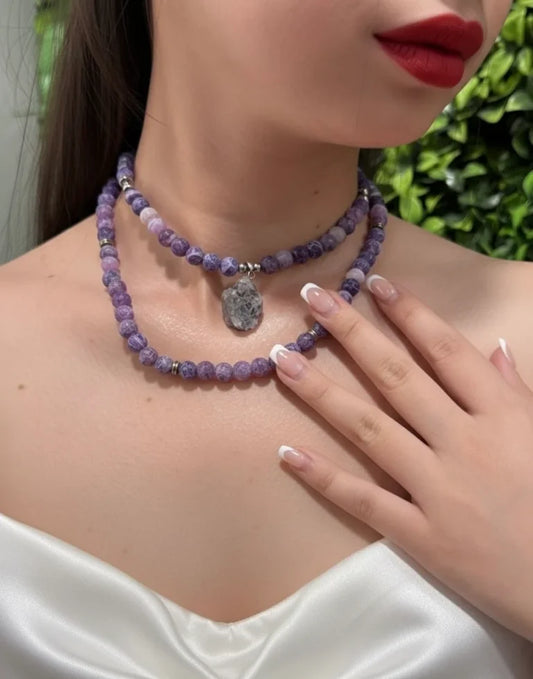 Adjustable amethyst mala necklace