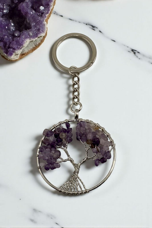 Purple Amethyst Tree of Life Keychain