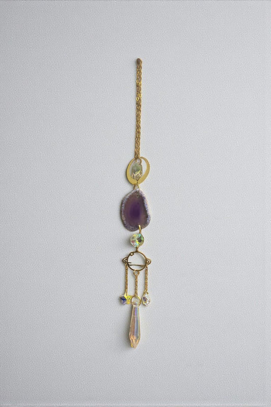 Handmade dreamcatcher with amethyst crystals