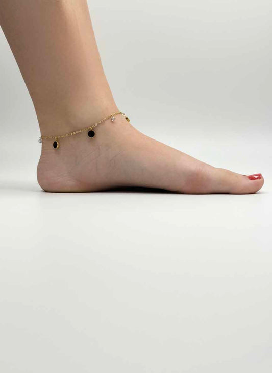 Stylish Black and Gold Anklet – Elegant Black Obsidian Anklet with Modern Charm