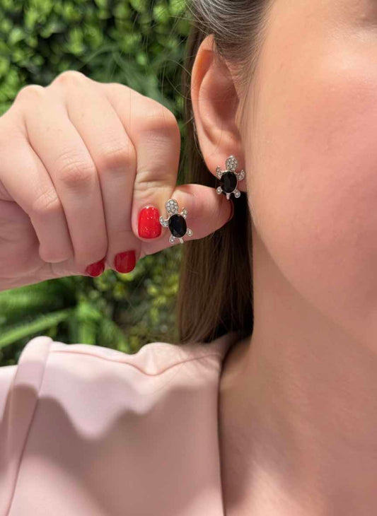 Black Obsidian Turtle Stud Earrings – sleek black turtle design for timeless elegance.