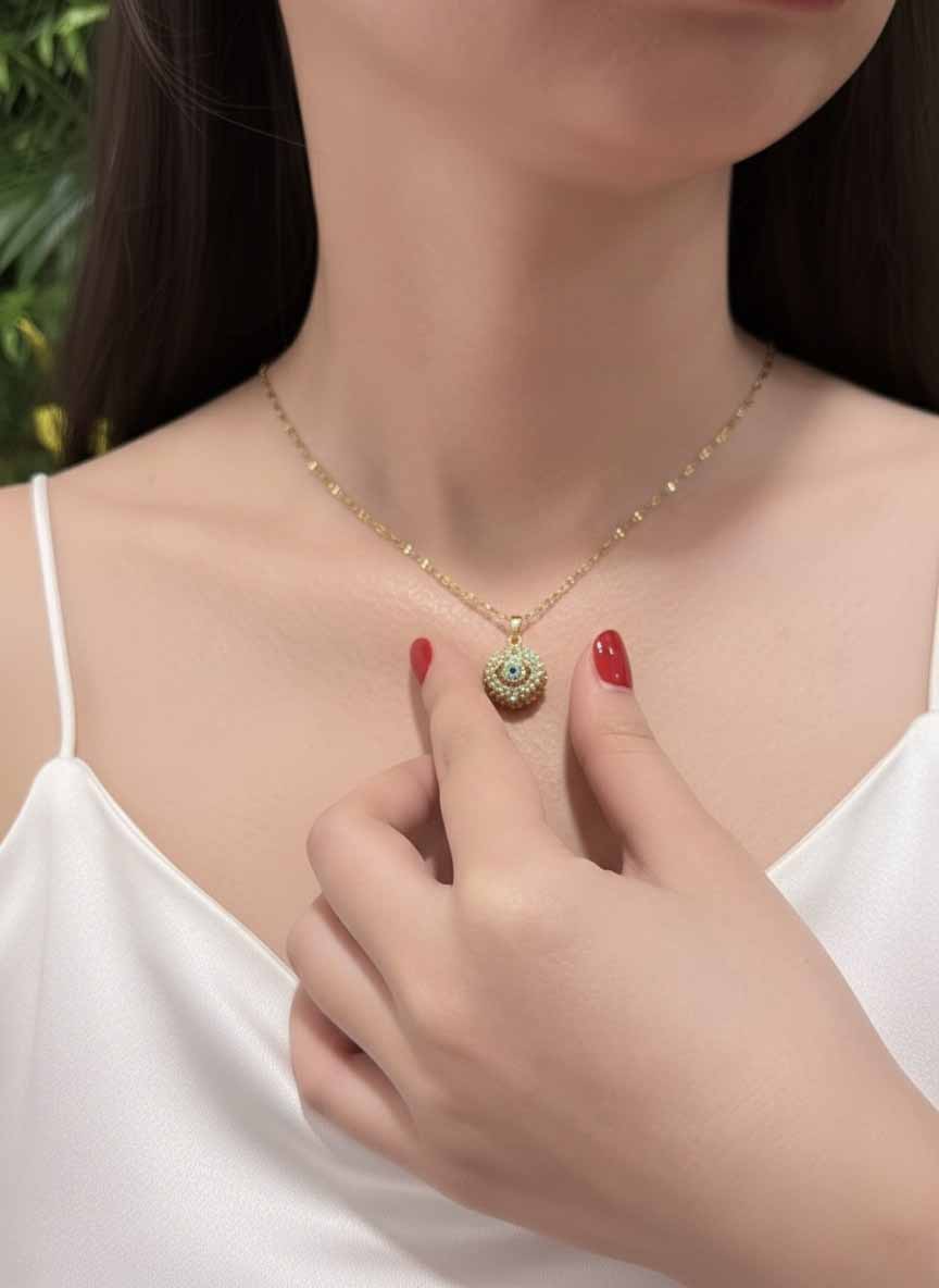 Blue Aventurine Evil Eye Necklace – golden colour pendant blending beauty with spiritual protection.
