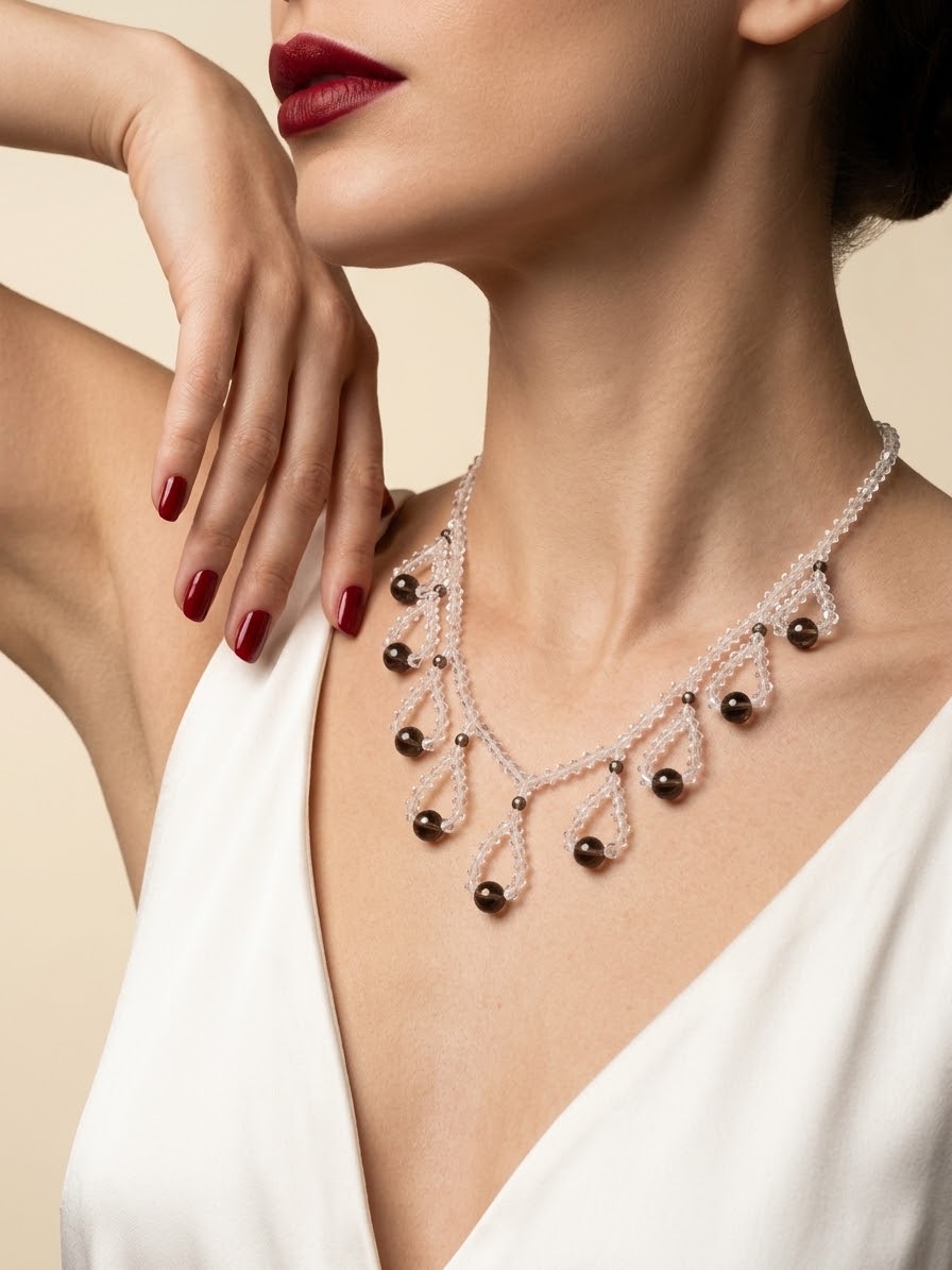 Twilight Harmony Smoky Quartz & Clear Quartz Gold Plated Necklace