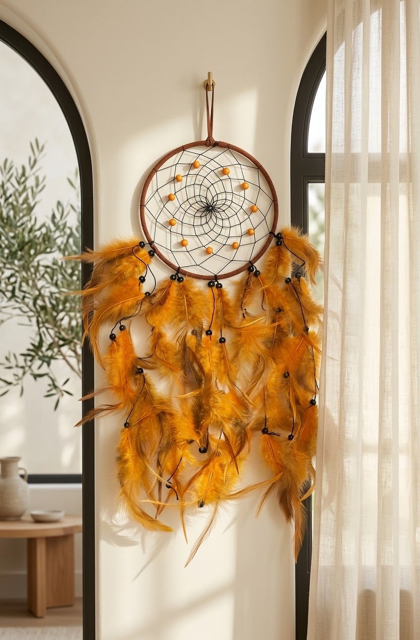 Golden Spirit Feather Dream Catcher