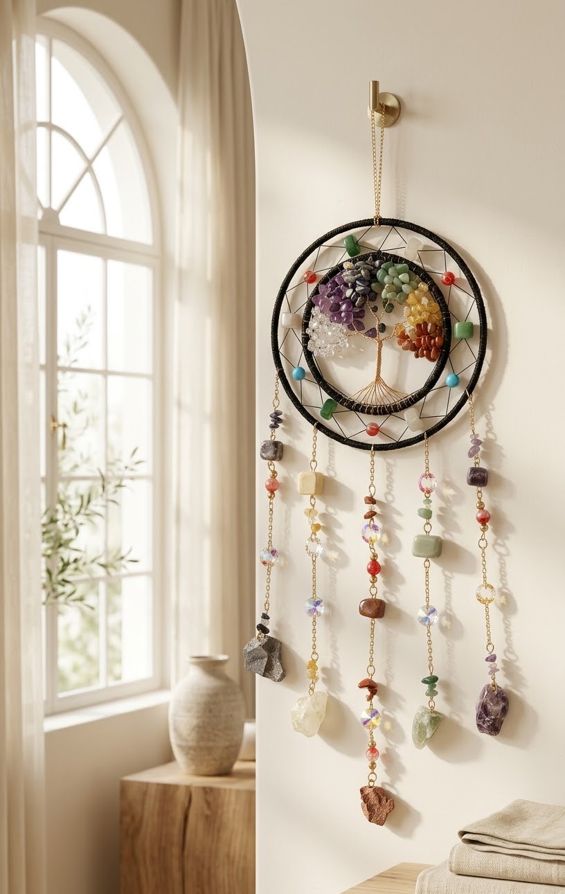 Crystal Tree of Life Feather Dream Catcher