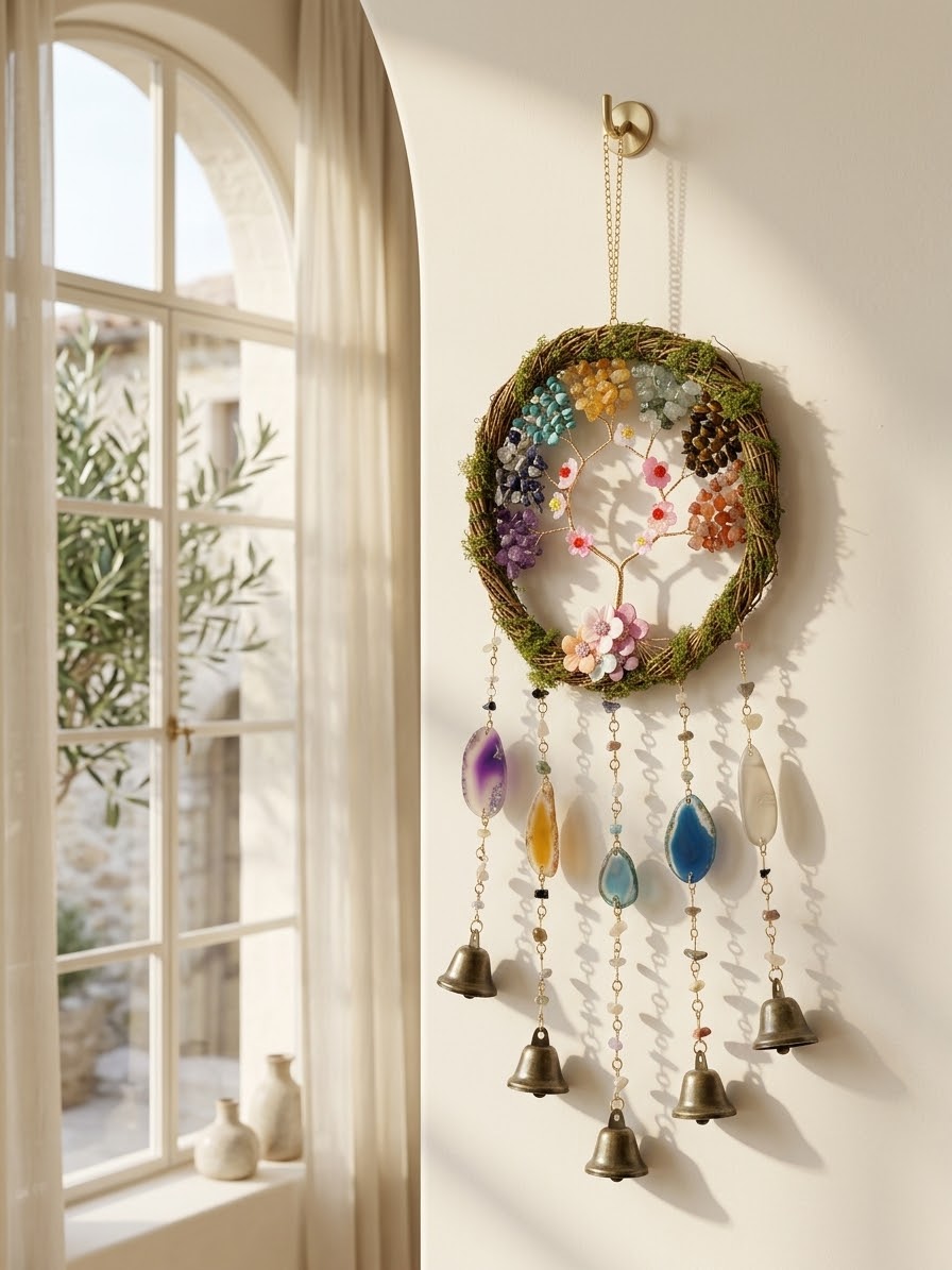 Seven Chakra Harmony Crystal Feather Dream Catcher