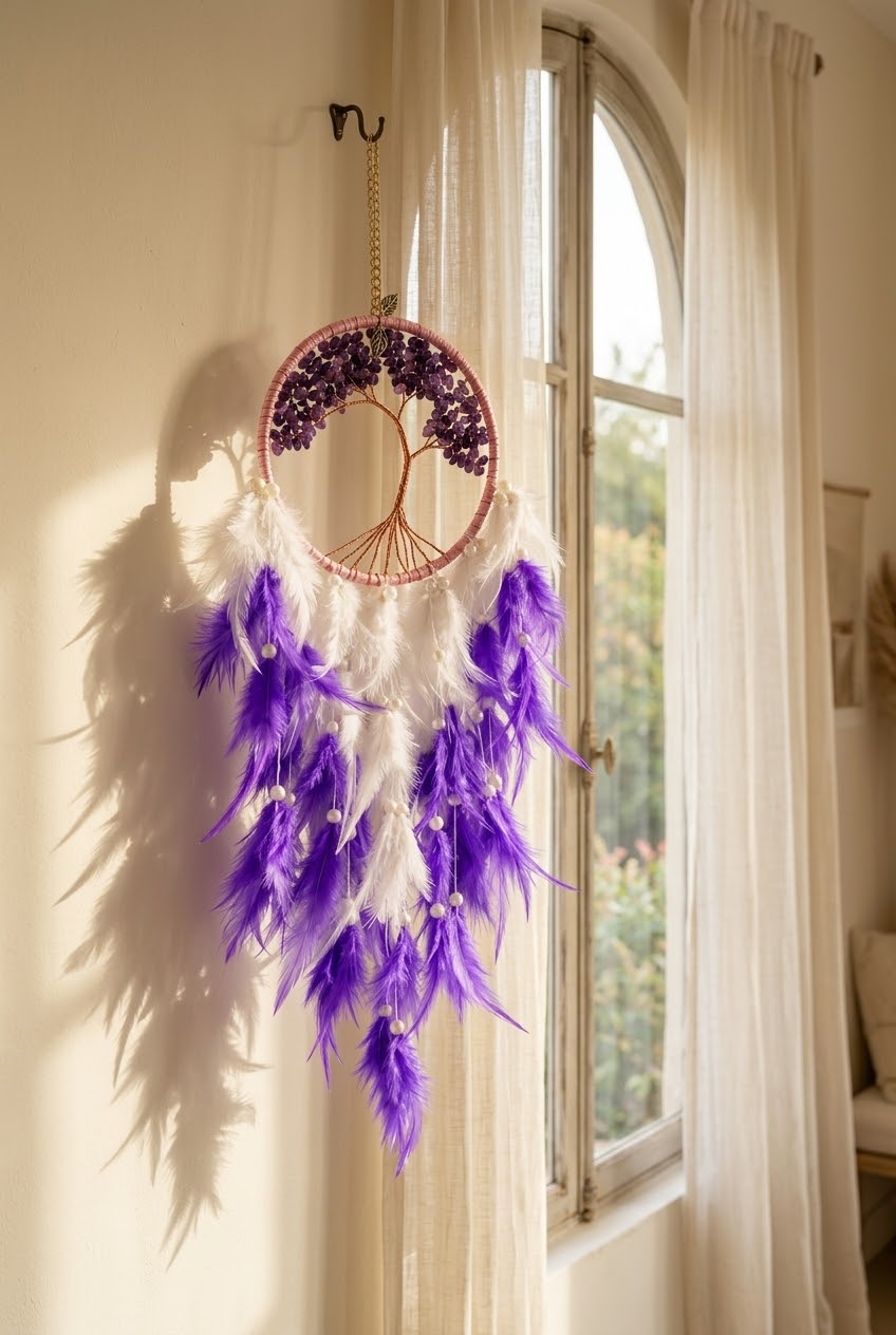 Amethyst Tree of Life Feather Dream Catcher