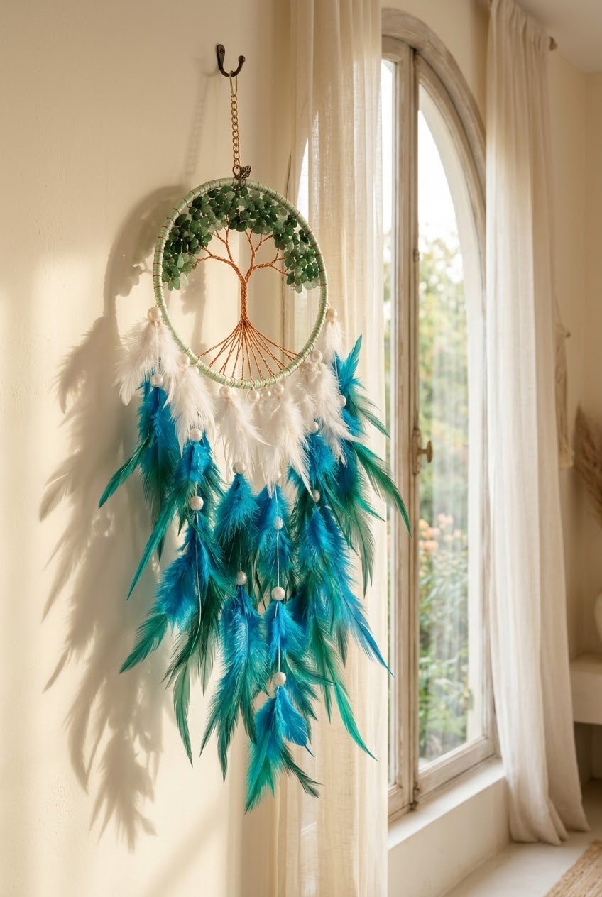 Green Aventurine Tree of Life Feather Dream Catcher