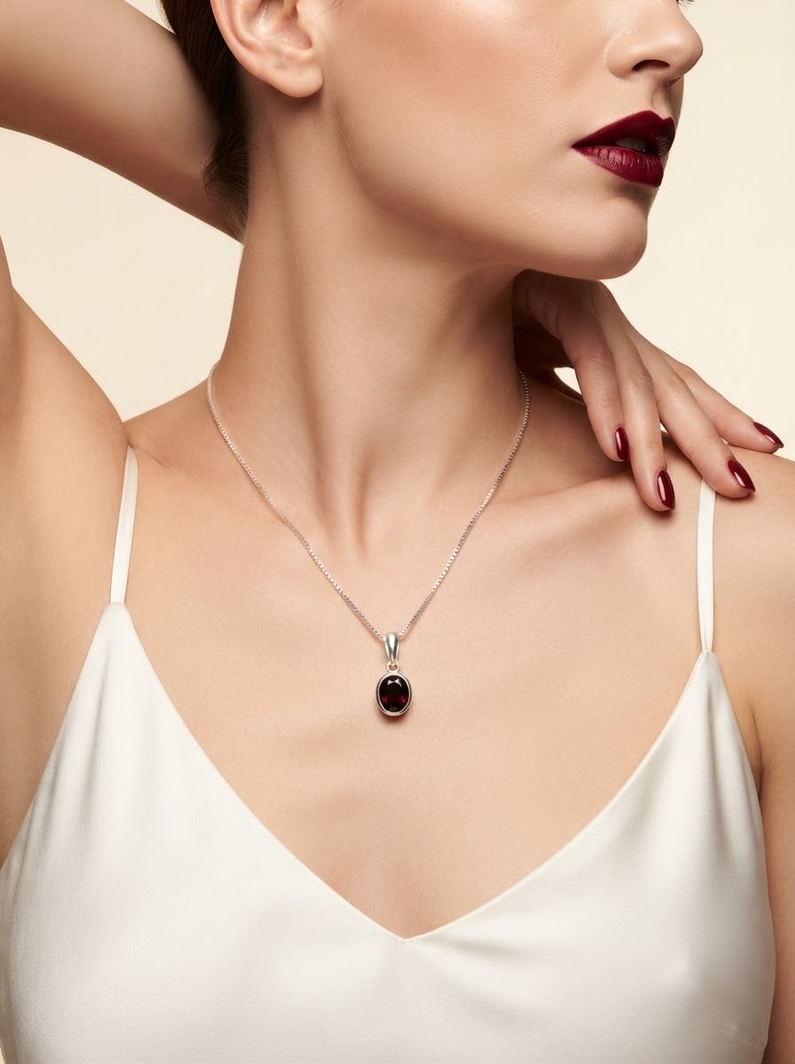 Crimson Grace Garnet Women’s Necklace – 925 Sterling Silver