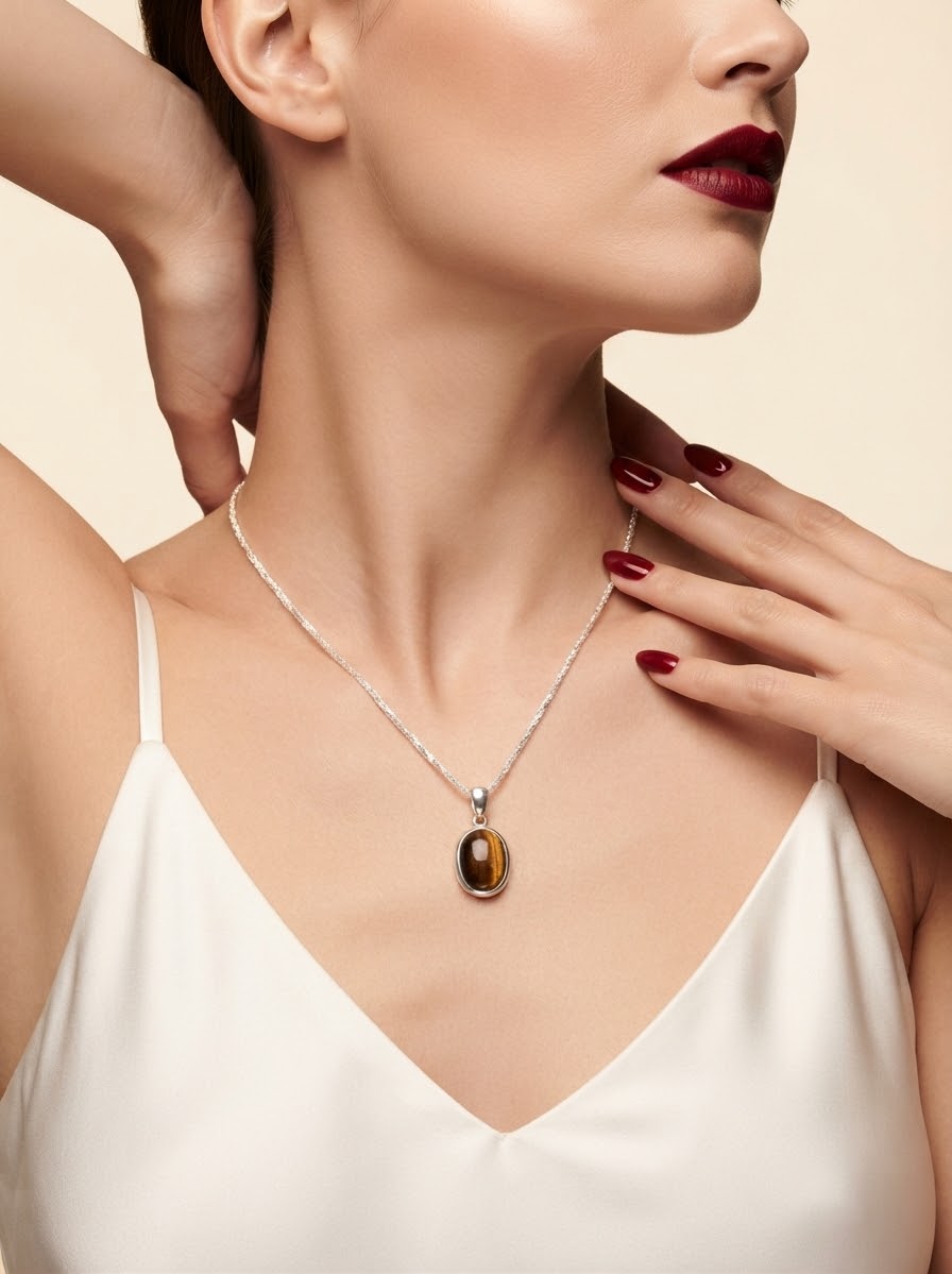 Golden Resolve Tiger Eye Women’s Necklace – 925 Sterling Silver