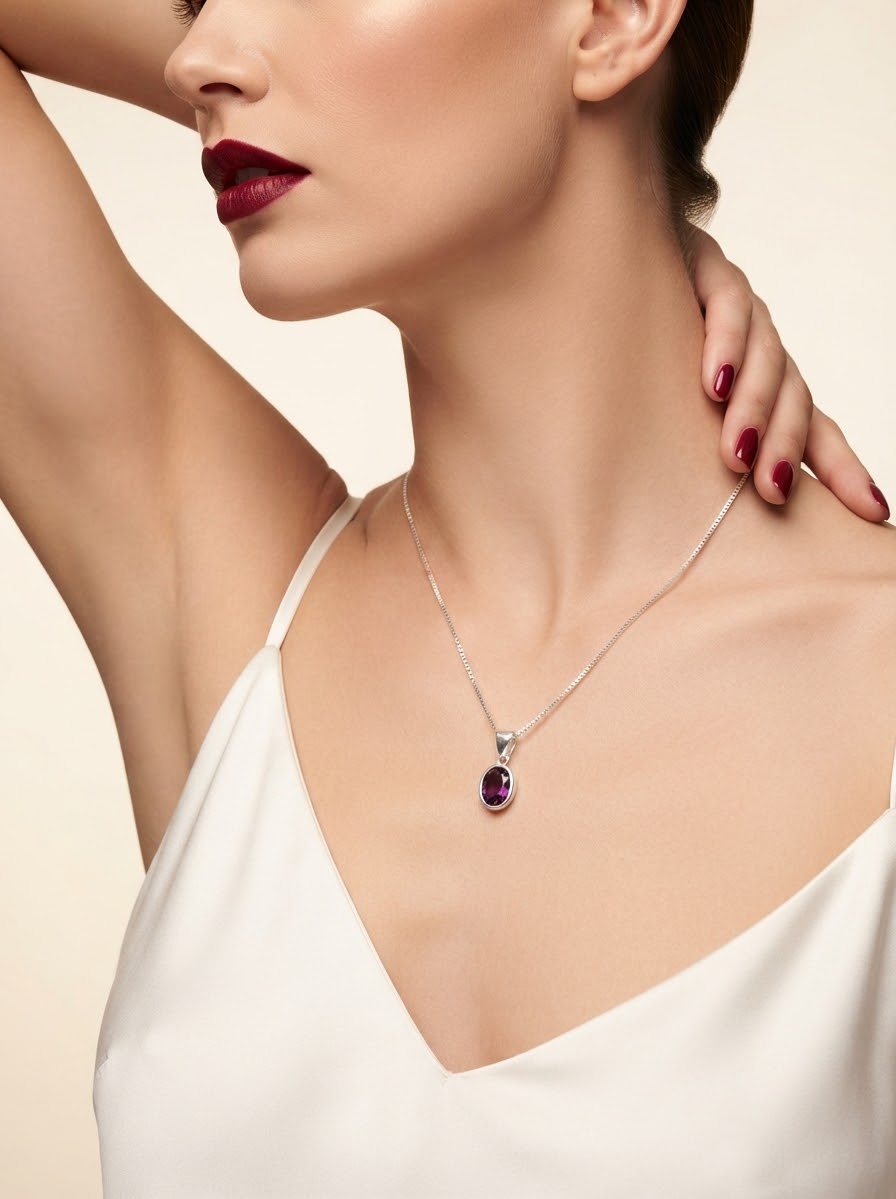 Crimson Royale Ruby Women’s Necklace – 925 Sterling Silver