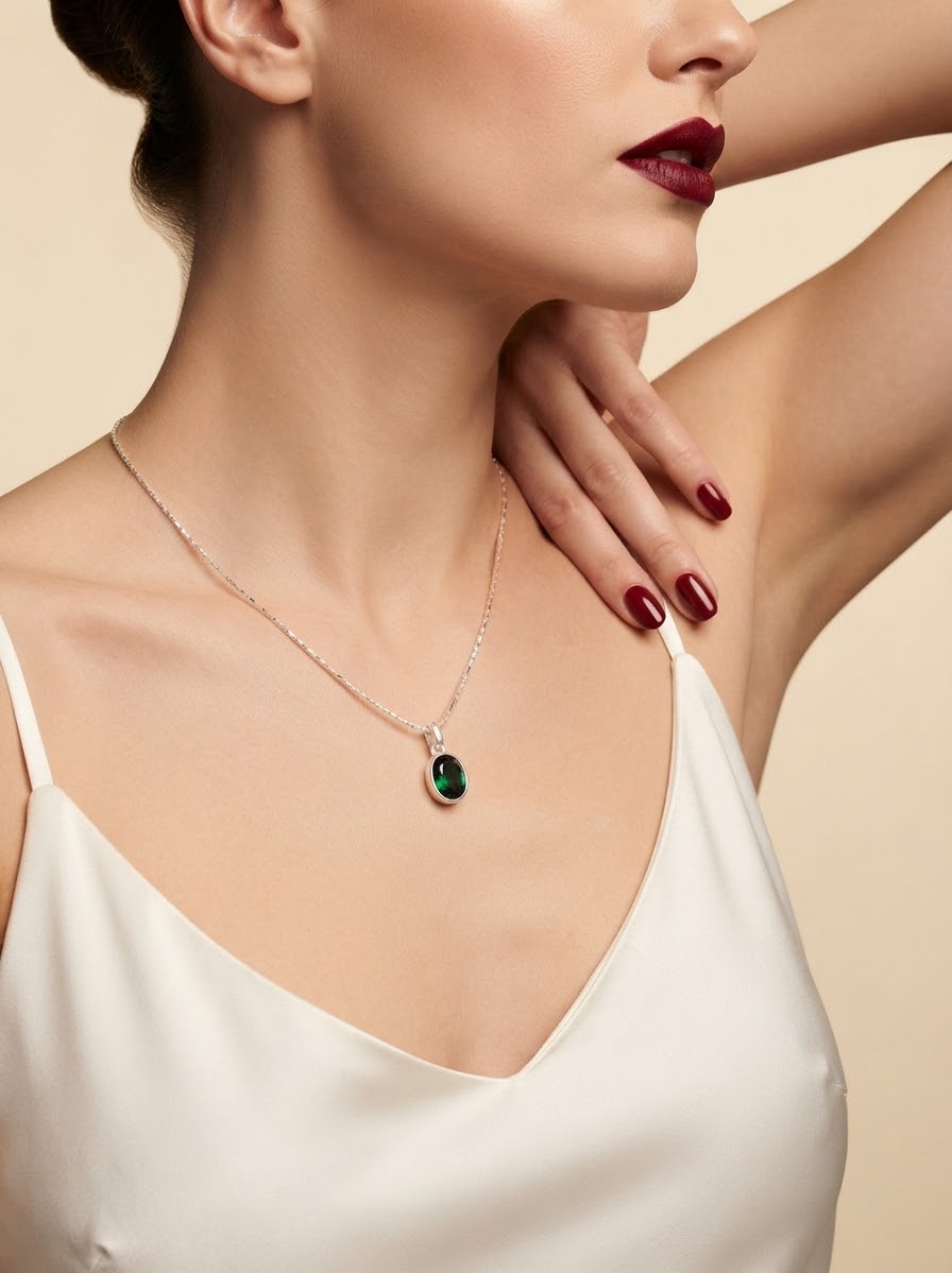 Verdant Prestige Emerald Women’s Necklace – 925 Sterling Silver