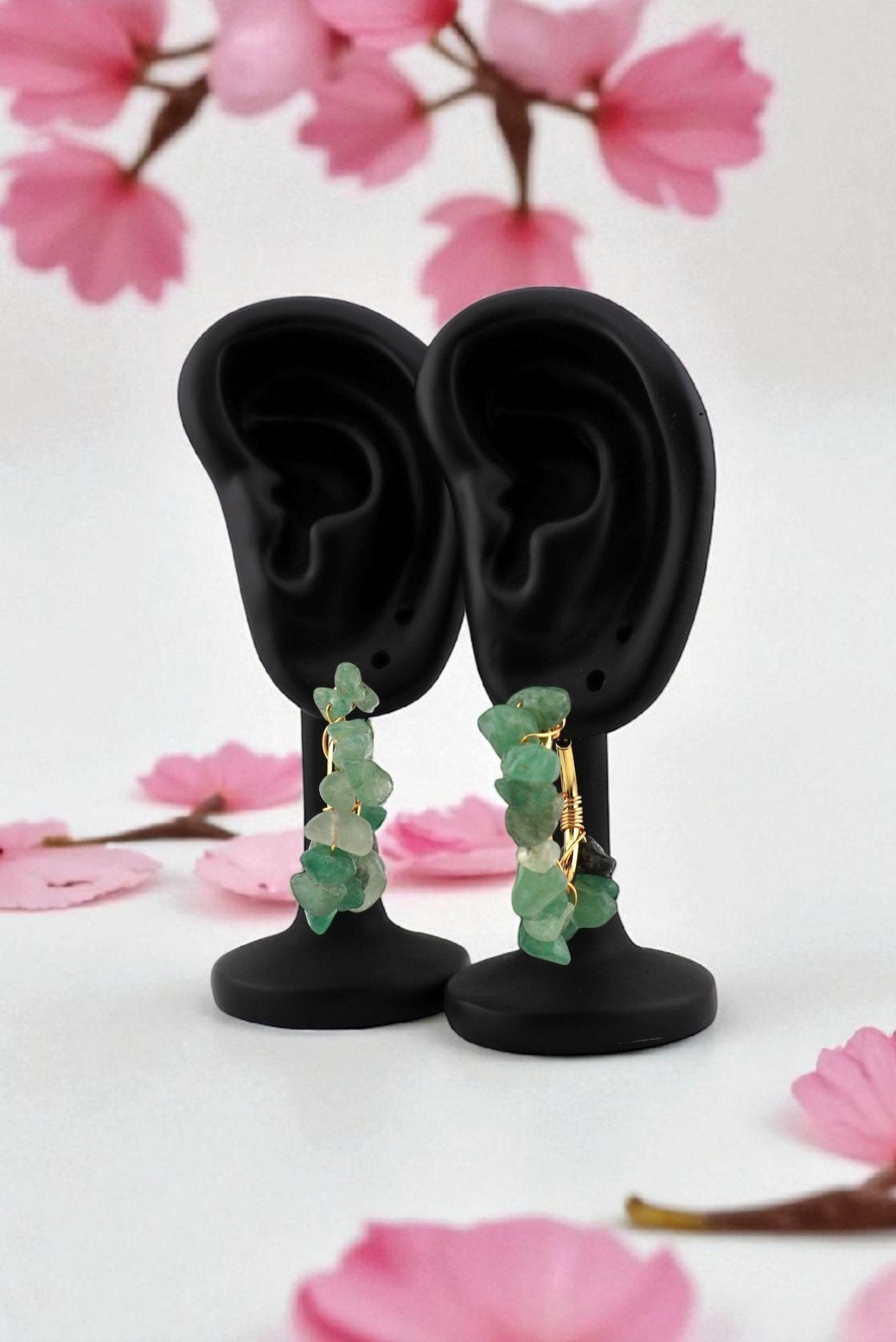 Spring Bloom – Green Aventurine Hoop Earrings