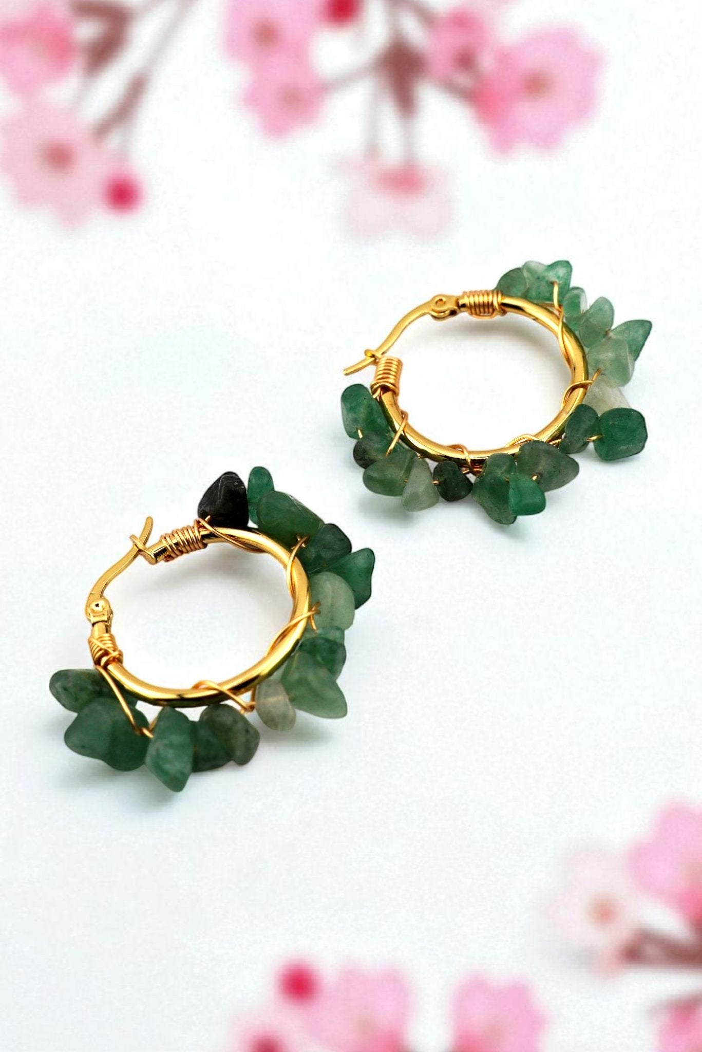 Spring Bloom – Green Aventurine Hoop Earrings