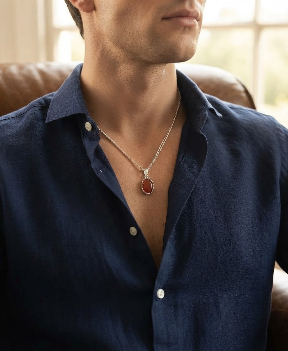 Crimson Sovereign Garnet Men’s Necklace – 925 Sterling Silver