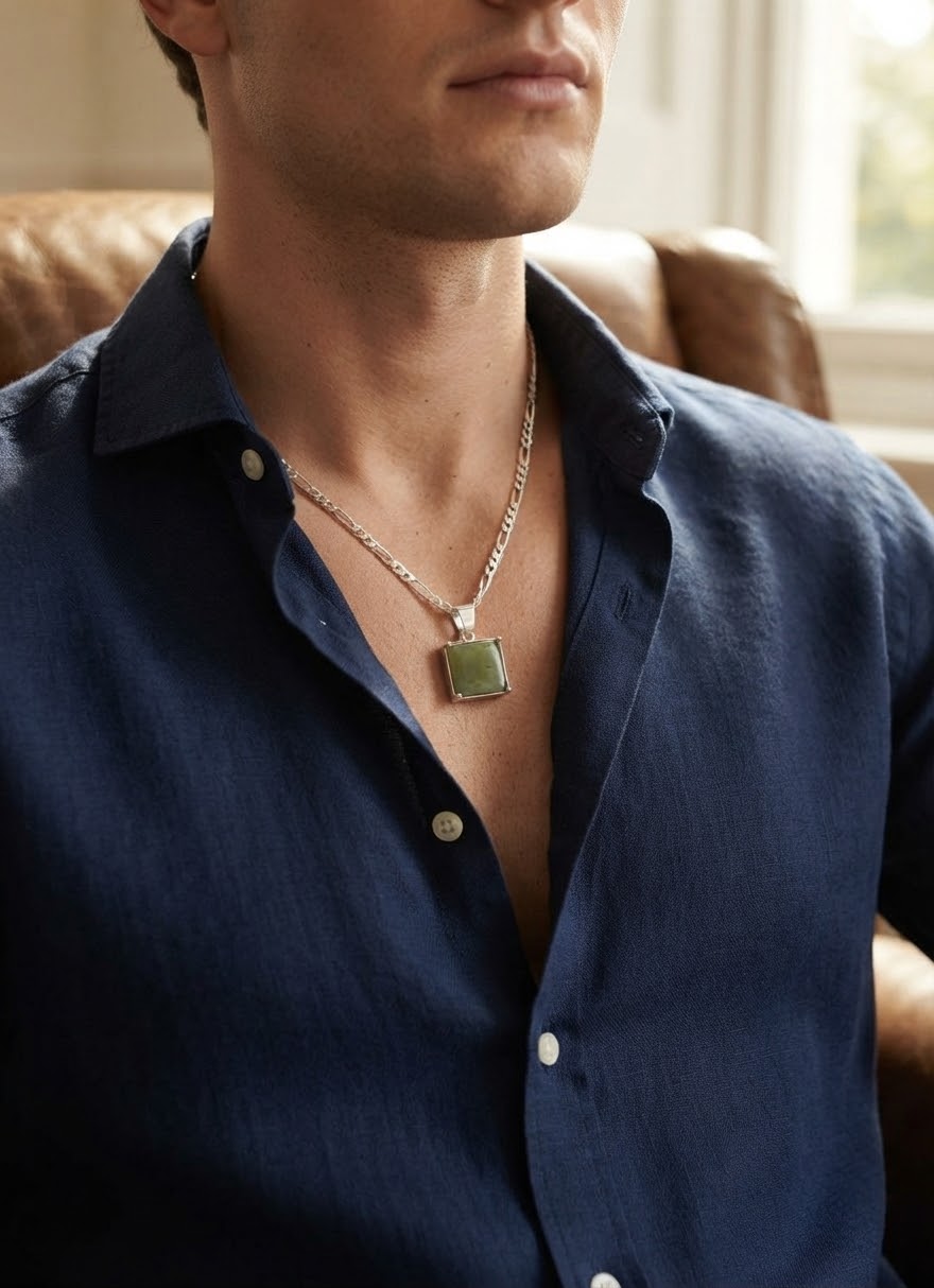 Verdant Legacy Jade Men’s Necklace – 925 Sterling Silver