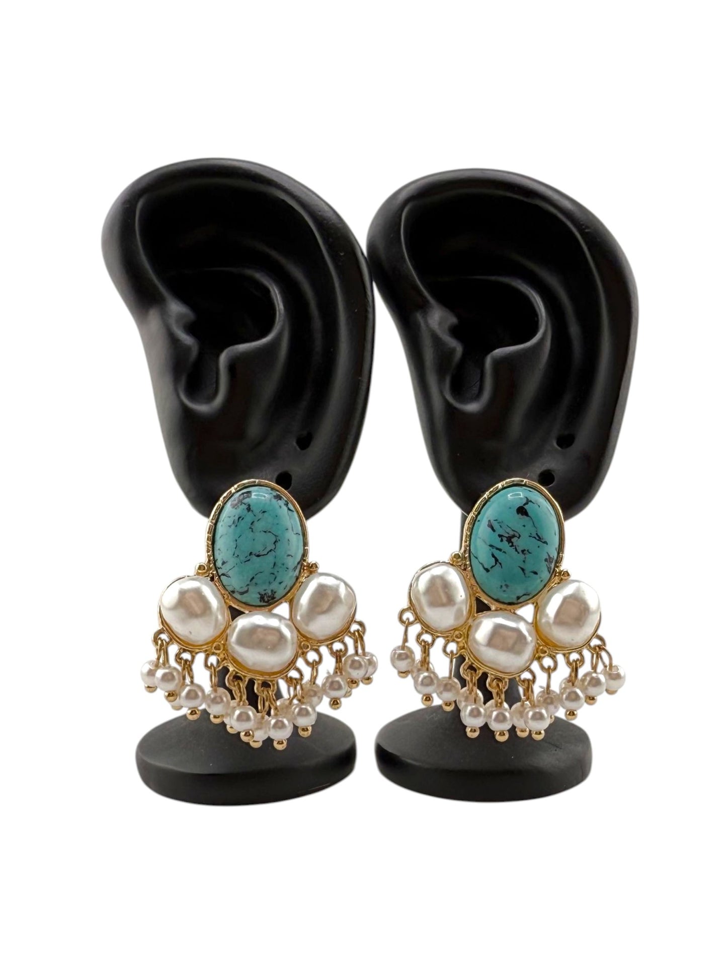Regal Serene – Turquoise & Pearl Statement Earrings