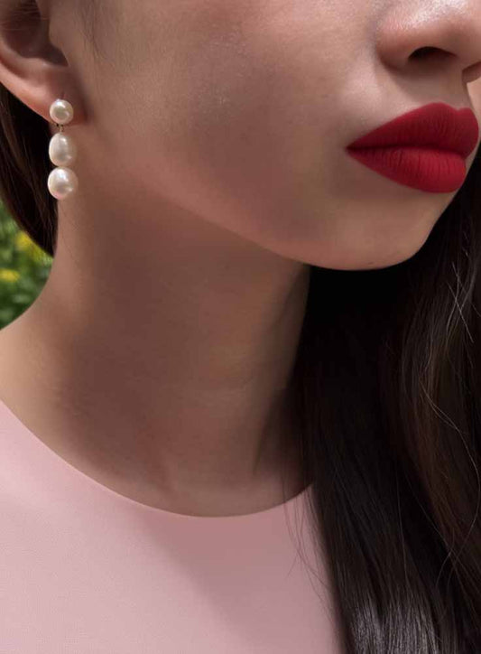 Triple Pearl Drop Earrings - Transcendent Pearl
