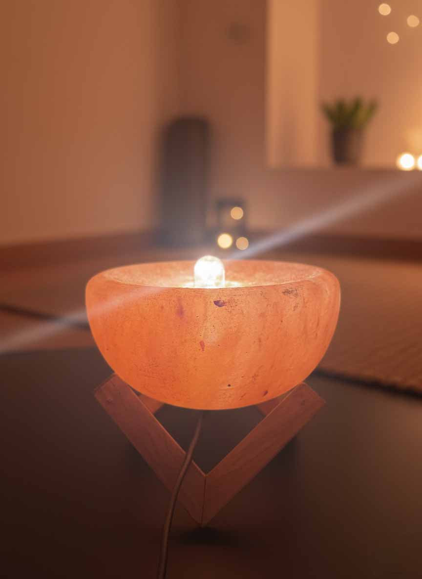 Himalayan Salt Bowl Lamp with 5 glowing balls – a natural salt lamp bowl for soothing ambience.