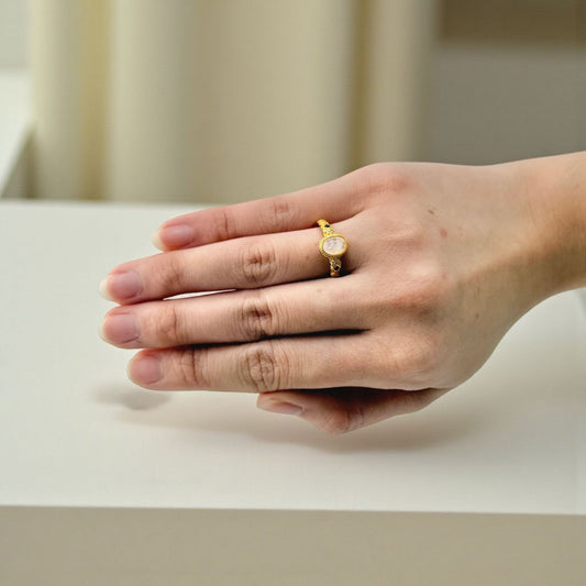 gold plated pearl gemstone ring