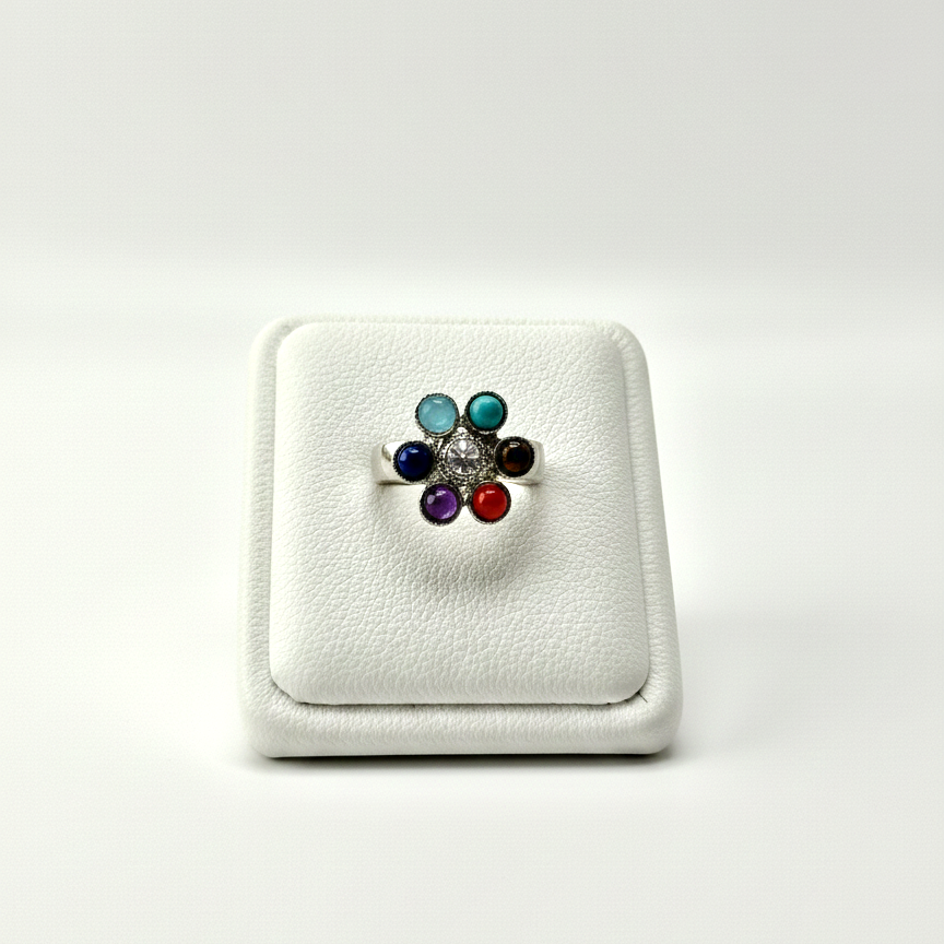 chakra style gemstone ring silver