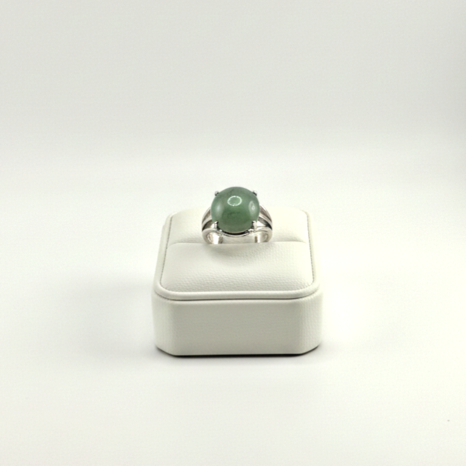 Silver Green Aventurine Round Ring