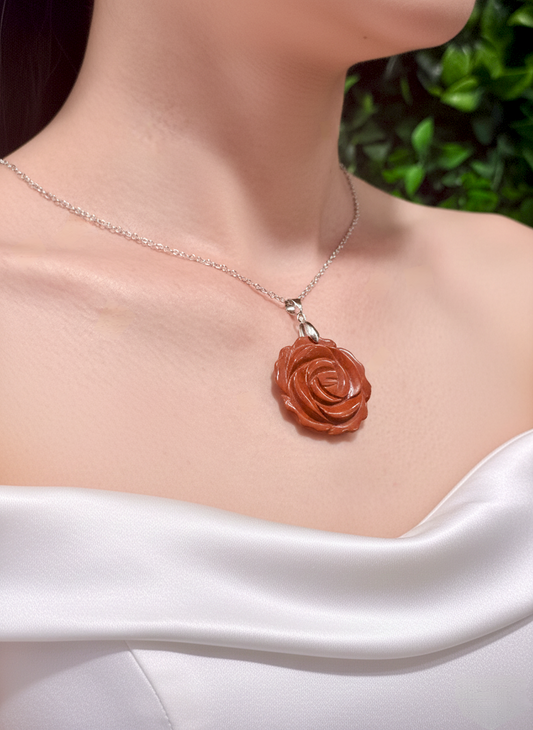 Red Jasper Rose Pendant Necklace – Strength, Stability and Grounding Energy
