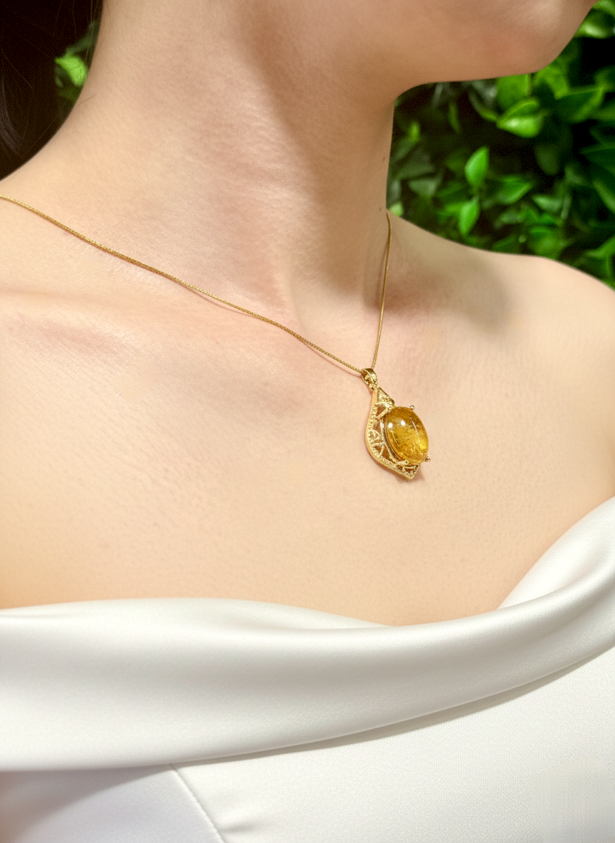 Gold Plated Citrine Teardrop Pendant Necklace – Abundance, Confidence & Positive Energy