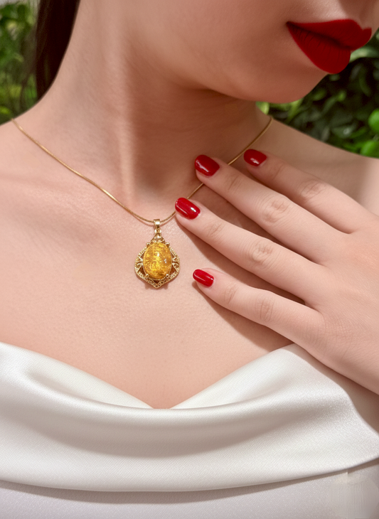Gold Plated Citrine Teardrop Pendant Necklace – Abundance, Confidence & Positive Energy