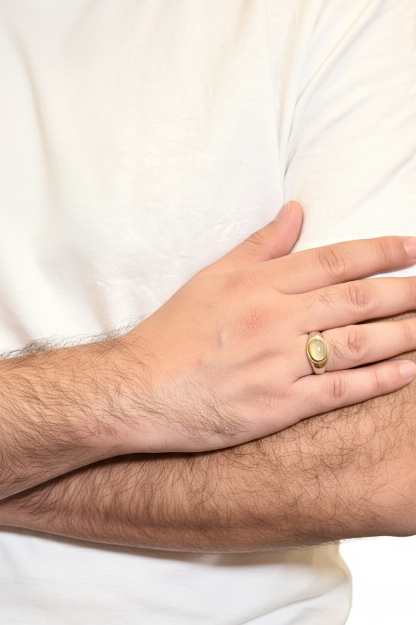 Rounded Yellow Jade Male Ring – Soft Yellow Natural Stone with Silver Finish