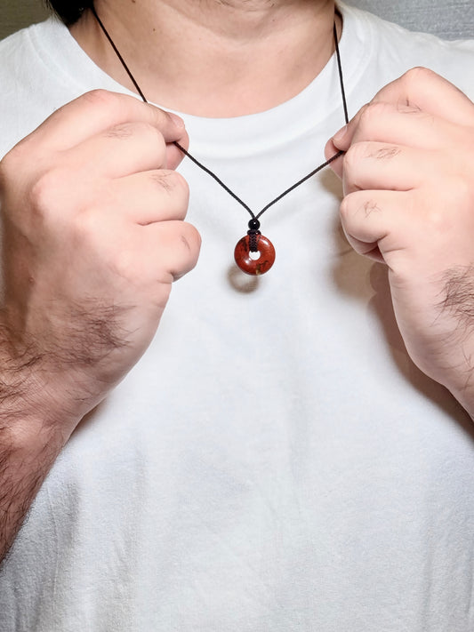 Red Jasper Donut Pendant Men’s Necklace – Natural Stone Pendant